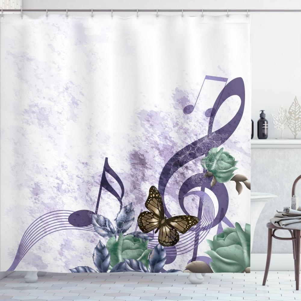 imageAmbesonne Music Shower Curtain Music Roses Romantic Antiquity Victorian Classic Bridal Floral Illustration Cloth Fabric Bathroom Decor Set with Hooks 75 Long Hunter GreenDark Indigo