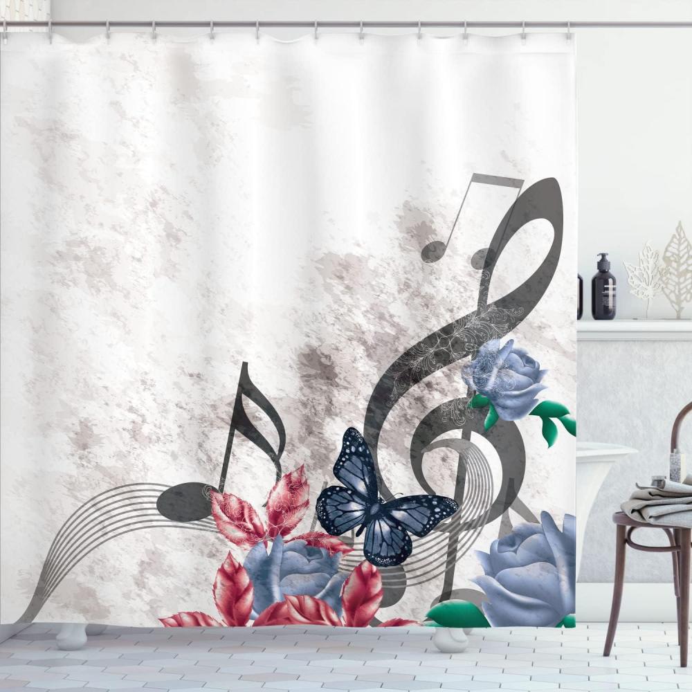 imageAmbesonne Music Shower Curtain Music Roses Romantic Antiquity Victorian Classic Bridal Floral Illustration Cloth Fabric Bathroom Decor Set with Hooks 75 Long Hunter GreenDark Grey