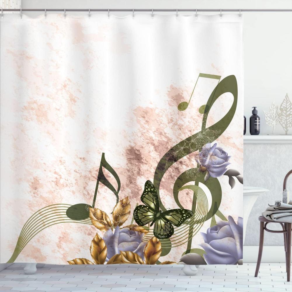 imageAmbesonne Music Shower Curtain Music Roses Romantic Antiquity Victorian Classic Bridal Floral Illustration Cloth Fabric Bathroom Decor Set with Hooks 75 Long Hunter GreenGrey Charcoal