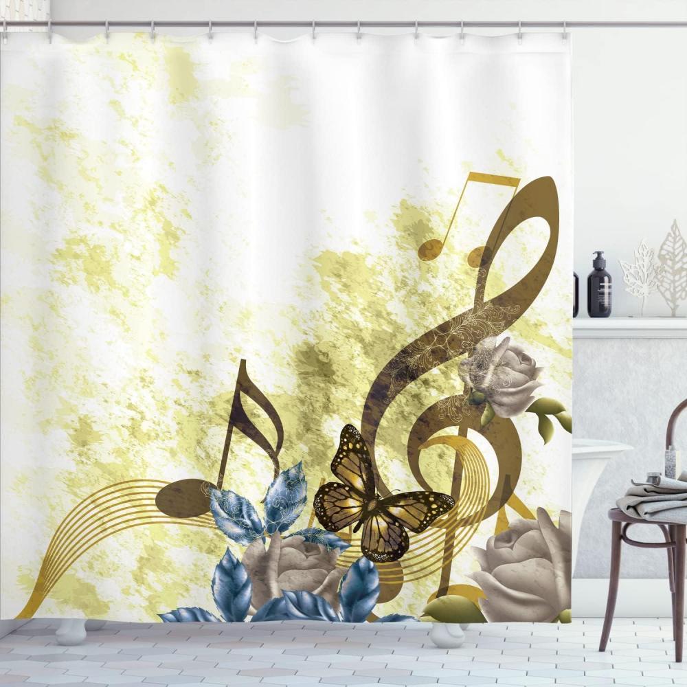 imageAmbesonne Music Shower Curtain Music Roses Romantic Antiquity Victorian Classic Bridal Floral Illustration Cloth Fabric Bathroom Decor Set with Hooks 75 Long Hunter GreenGreen Brown