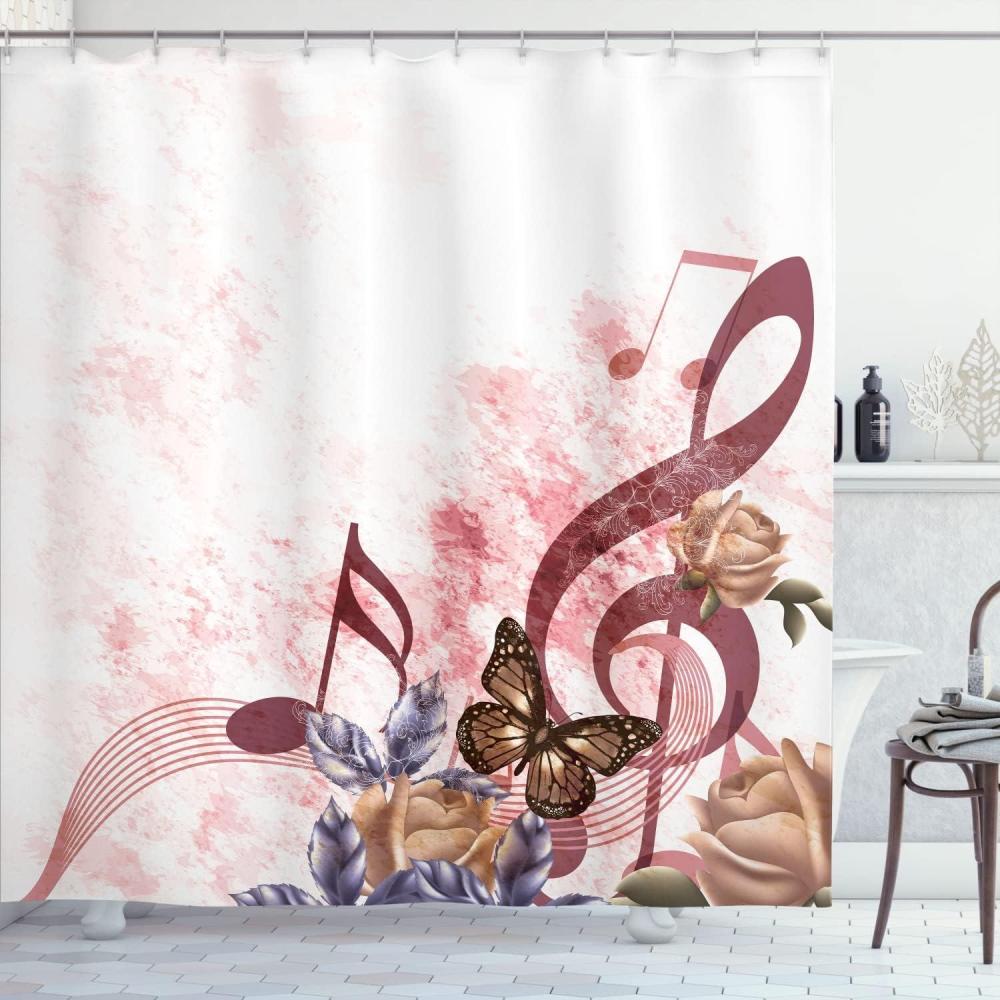 imageAmbesonne Music Shower Curtain Music Roses Romantic Antiquity Victorian Classic Bridal Floral Illustration Cloth Fabric Bathroom Decor Set with Hooks 75 Long Hunter GreenMauve Taupe