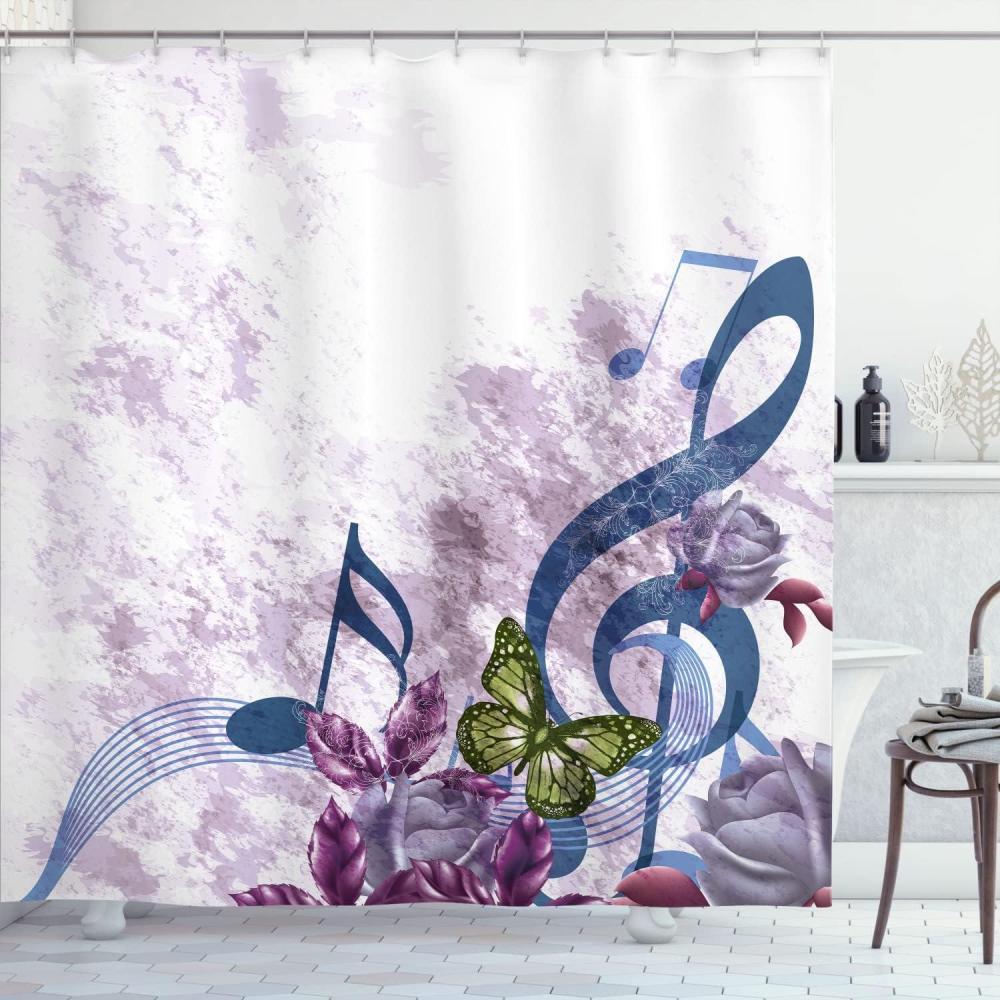 imageAmbesonne Music Shower Curtain Music Roses Romantic Antiquity Victorian Classic Bridal Floral Illustration Cloth Fabric Bathroom Decor Set with Hooks 75 Long Hunter GreenDark Sea