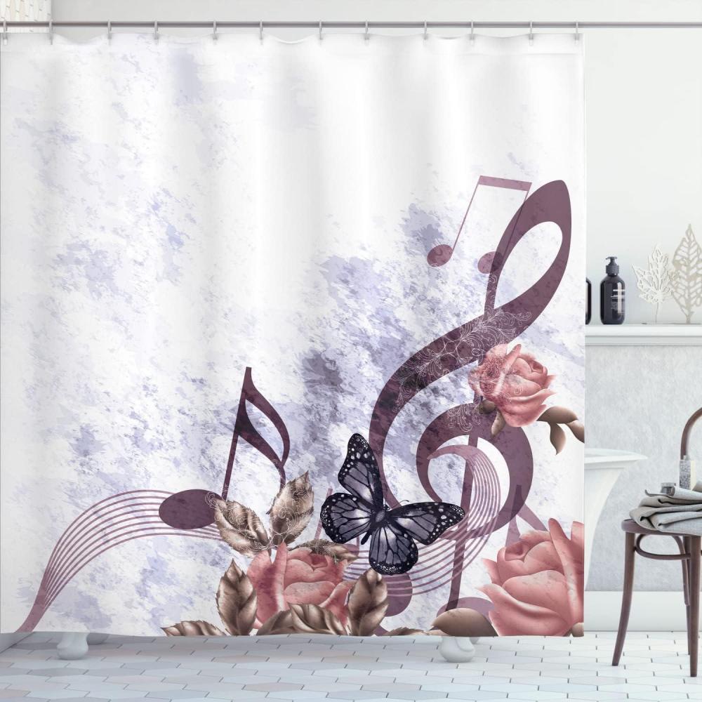 imageAmbesonne Music Shower Curtain Music Roses Romantic Antiquity Victorian Classic Bridal Floral Illustration Cloth Fabric Bathroom Decor Set with Hooks 75 Long Hunter GreenEggplant