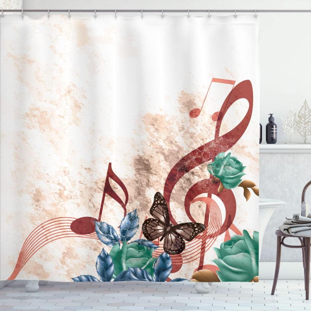imageAmbesonne Music Shower Curtain Music Roses Romantic Antiquity Victorian Classic Bridal Floral Illustration Cloth Fabric Bathroom Decor Set with Hooks 75 Long Hunter GreenBurgundy White
