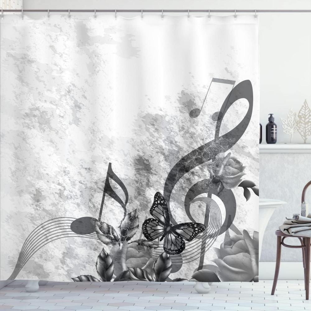 imageAmbesonne Music Shower Curtain Music Roses Romantic Antiquity Victorian Classic Bridal Floral Illustration Cloth Fabric Bathroom Decor Set with Hooks 75 Long Hunter GreenCharcoal Grey
