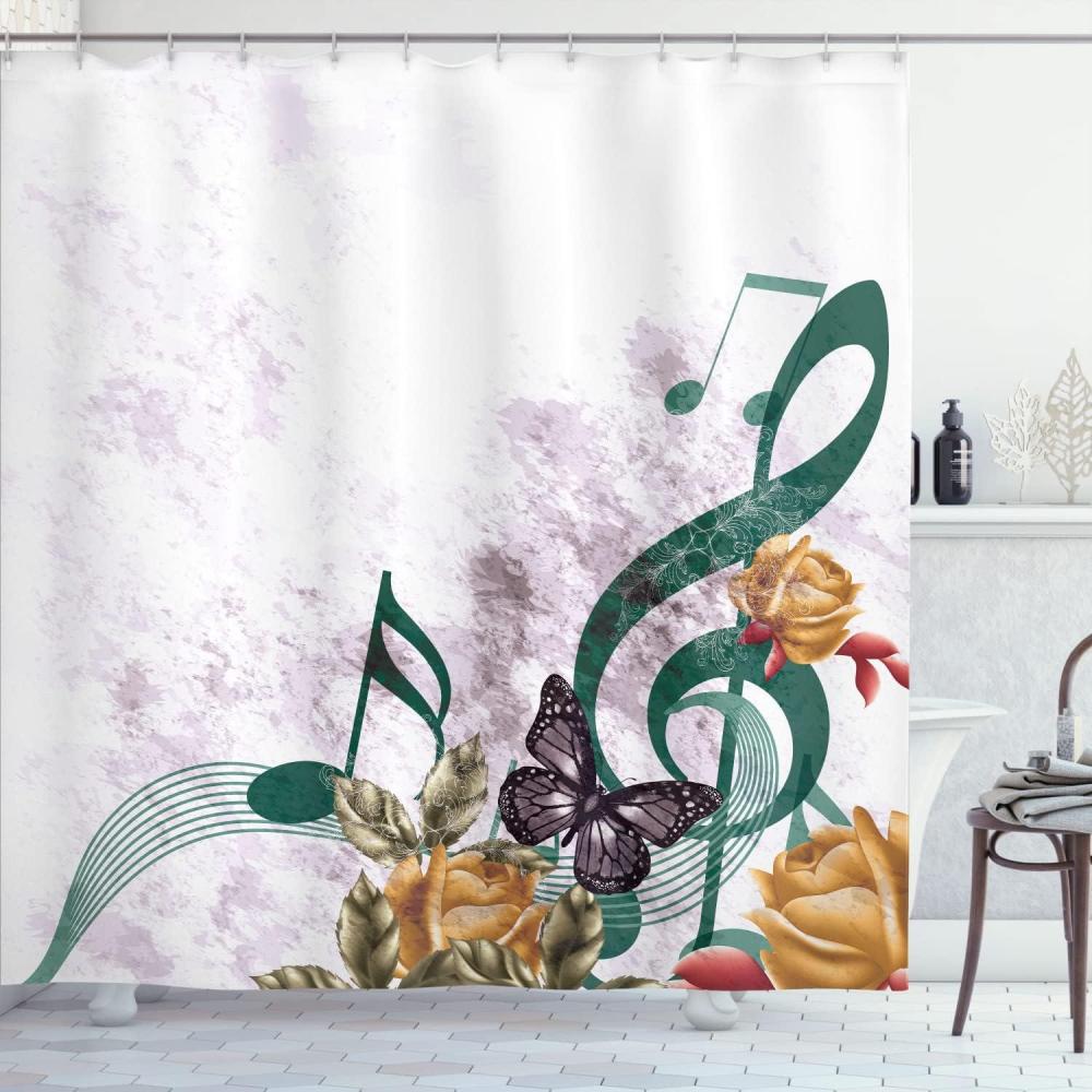 imageAmbesonne Music Shower Curtain Music Roses Romantic Antiquity Victorian Classic Bridal Floral Illustration Cloth Fabric Bathroom Decor Set with Hooks 75 Long Hunter GreenJade Green
