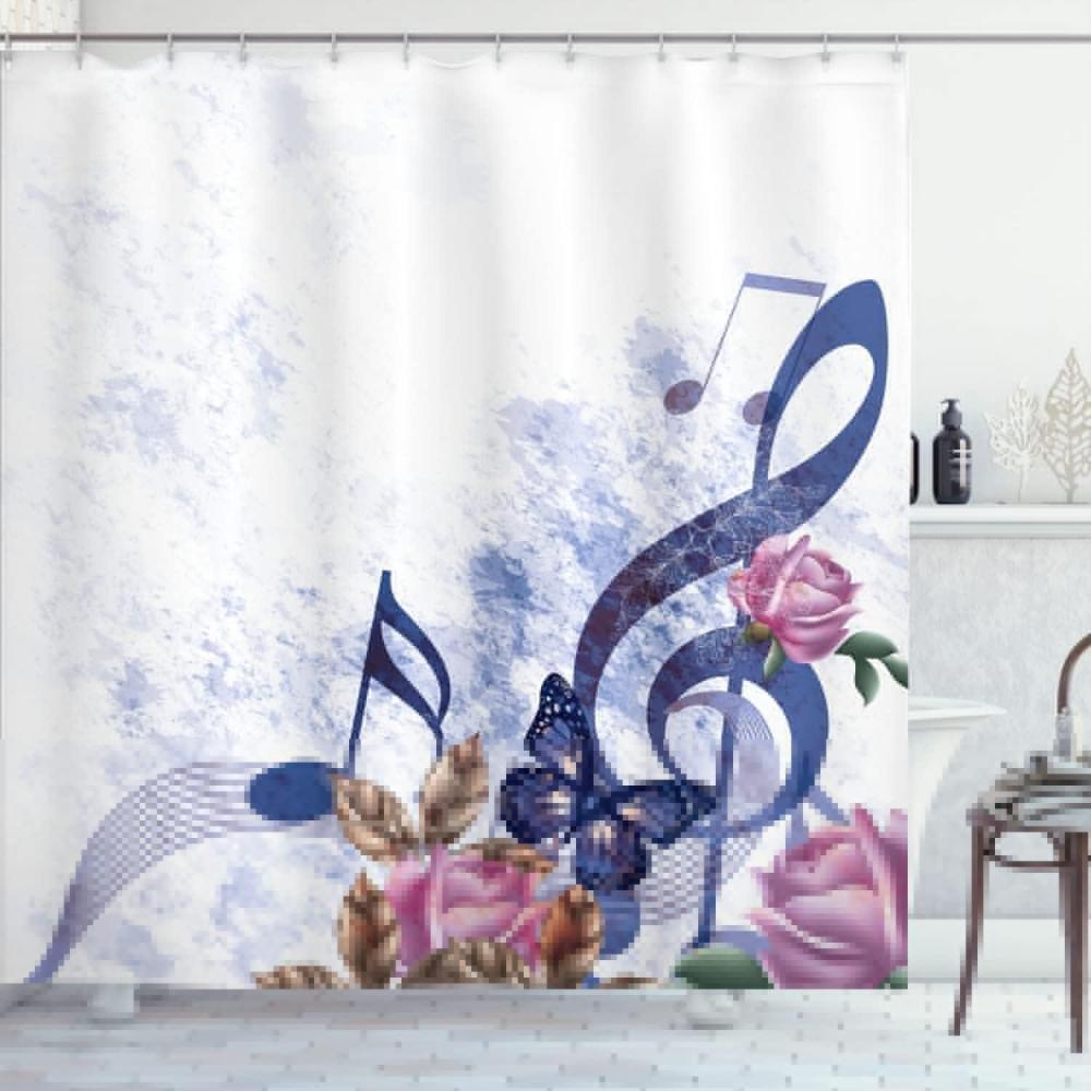 imageAmbesonne Music Shower Curtain Music Roses Romantic Antiquity Victorian Classic Bridal Floral Illustration Cloth Fabric Bathroom Decor Set with Hooks 75 Long Hunter GreenLavender Blue
