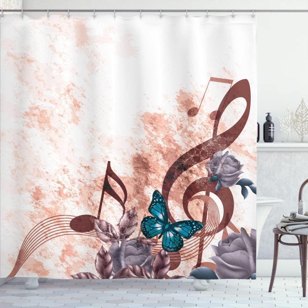 imageAmbesonne Music Shower Curtain Music Roses Romantic Antiquity Victorian Classic Bridal Floral Illustration Cloth Fabric Bathroom Decor Set with Hooks 75 Long Hunter GreenWhite Blush