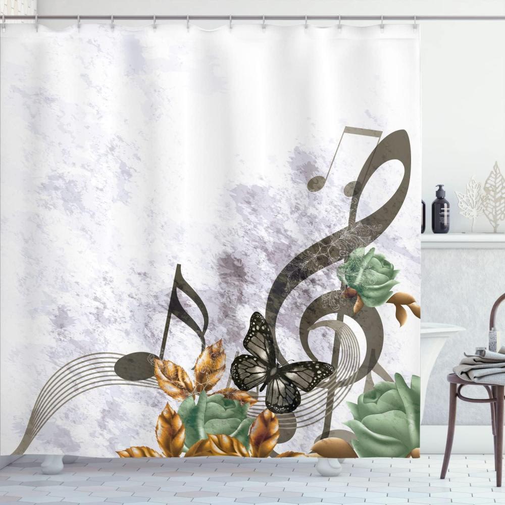 imageAmbesonne Music Shower Curtain Music Roses Romantic Antiquity Victorian Classic Bridal Floral Illustration Cloth Fabric Bathroom Decor Set with Hooks 75 Long Hunter GreenEvergreen