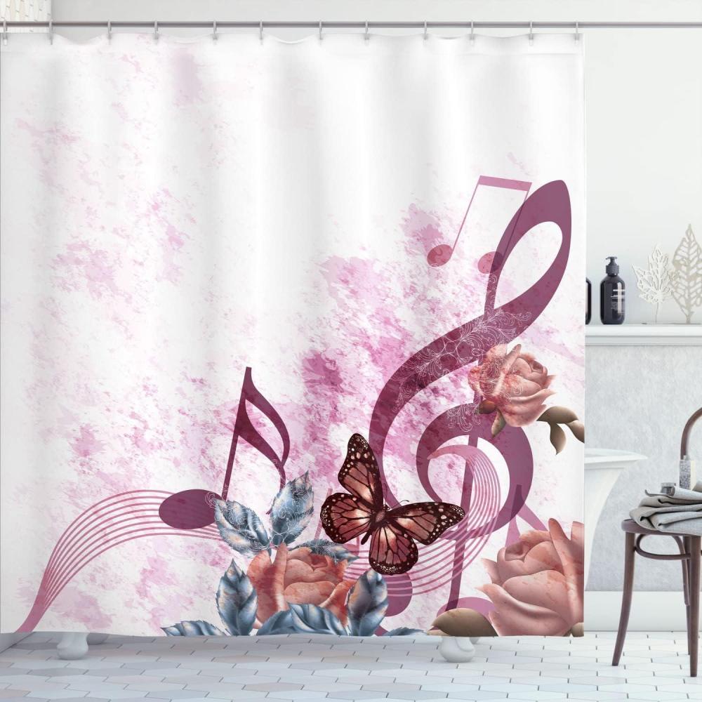 imageAmbesonne Music Shower Curtain Music Roses Romantic Antiquity Victorian Classic Bridal Floral Illustration Cloth Fabric Bathroom Decor Set with Hooks 75 Long Hunter GreenDried Rose
