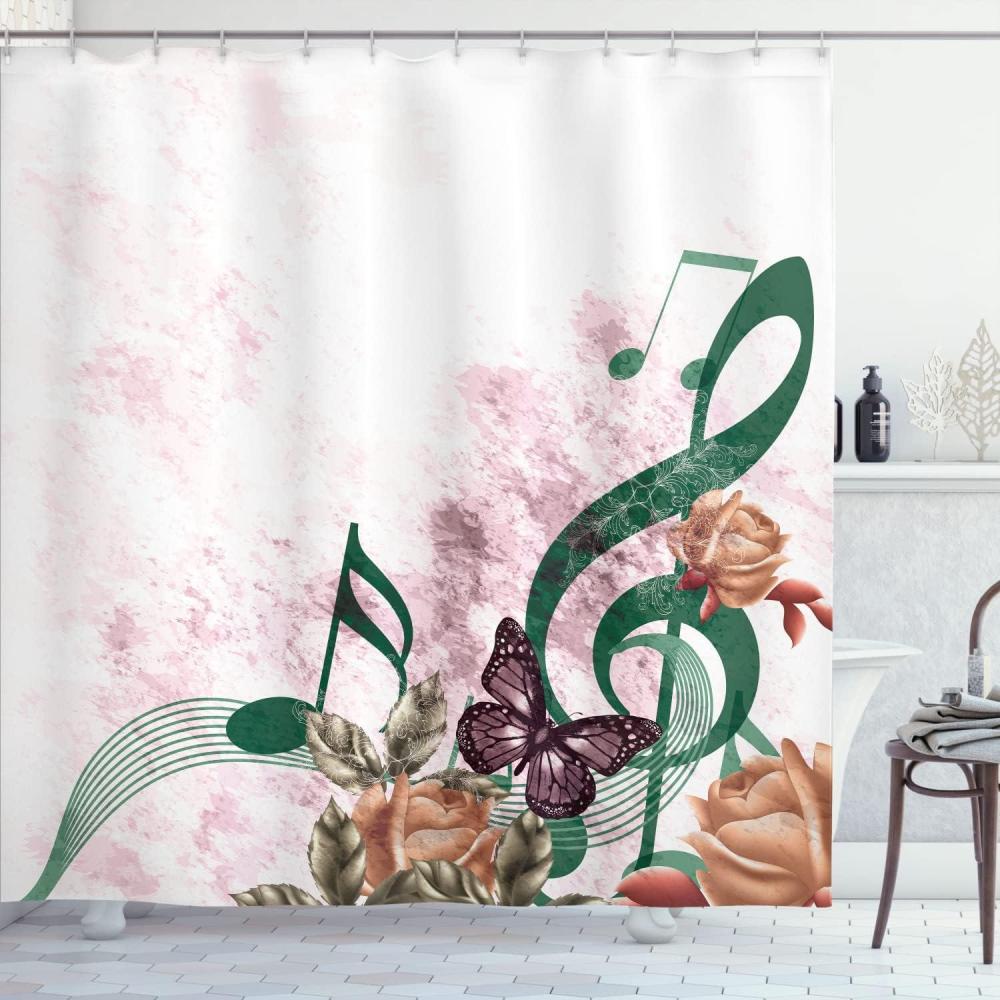 imageAmbesonne Music Shower Curtain Music Roses Romantic Antiquity Victorian Classic Bridal Floral Illustration Cloth Fabric Bathroom Decor Set with Hooks 75 Long Hunter GreenDark Teal