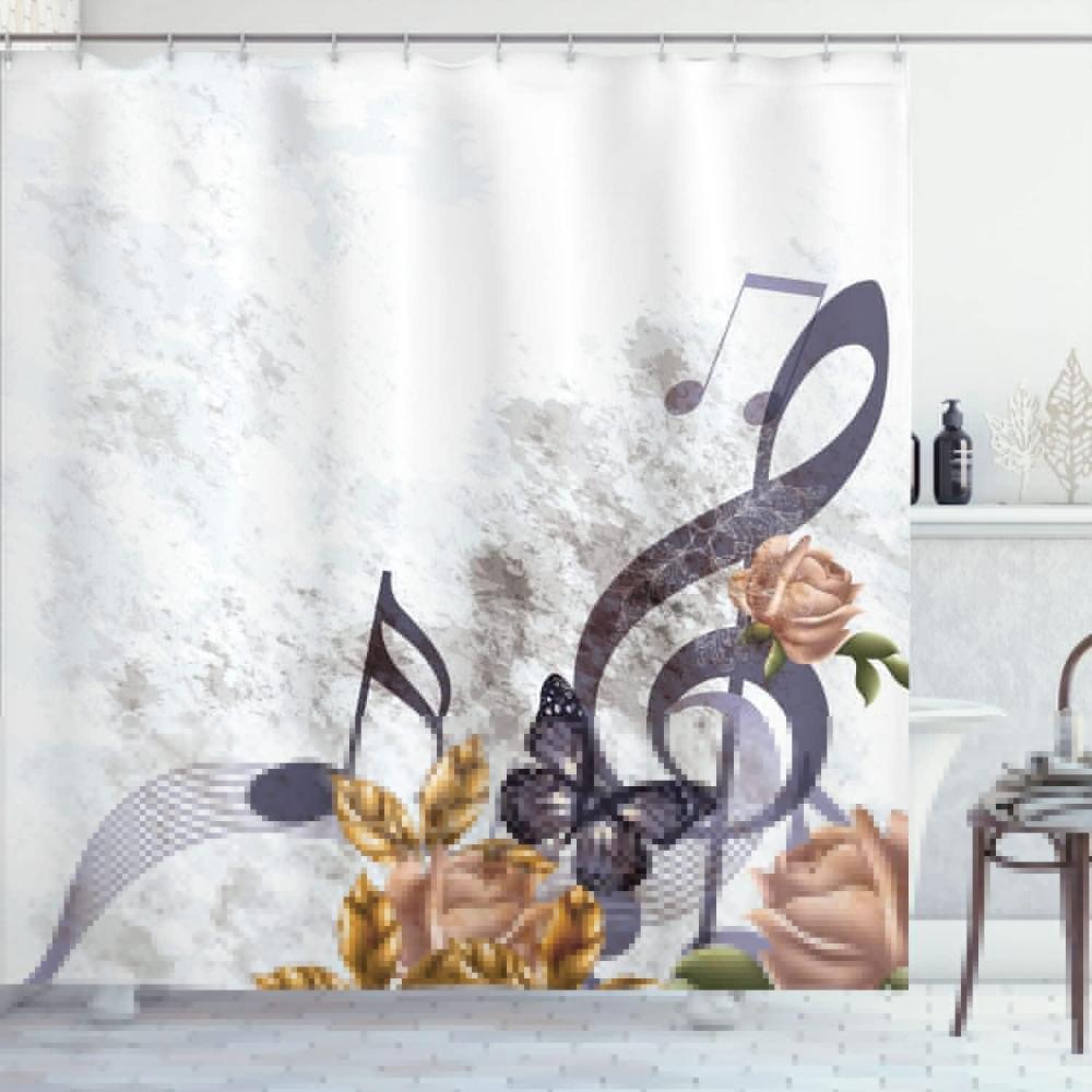 imageAmbesonne Music Shower Curtain Music Roses Romantic Antiquity Victorian Classic Bridal Floral Illustration Cloth Fabric Bathroom Decor Set with Hooks 75 Long Hunter GreenPale Eggplant