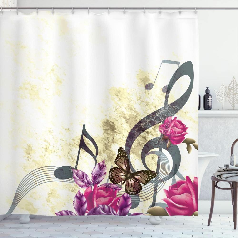 imageAmbesonne Music Shower Curtain Music Roses Romantic Antiquity Victorian Classic Bridal Floral Illustration Cloth Fabric Bathroom Decor Set with Hooks 75 Long Hunter GreenGrey White