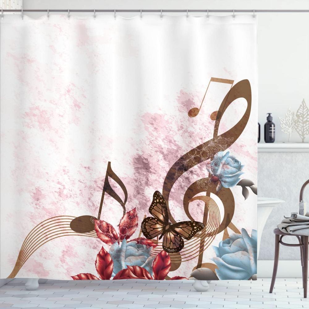 imageAmbesonne Music Shower Curtain Music Roses Romantic Antiquity Victorian Classic Bridal Floral Illustration Cloth Fabric Bathroom Decor Set with Hooks 75 Long Hunter GreenUmber