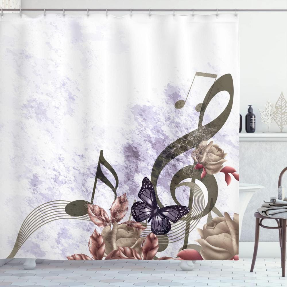 imageAmbesonne Music Shower Curtain Music Roses Romantic Antiquity Victorian Classic Bridal Floral Illustration Cloth Fabric Bathroom Decor Set with Hooks 75 Long Hunter GreenDark Sepia