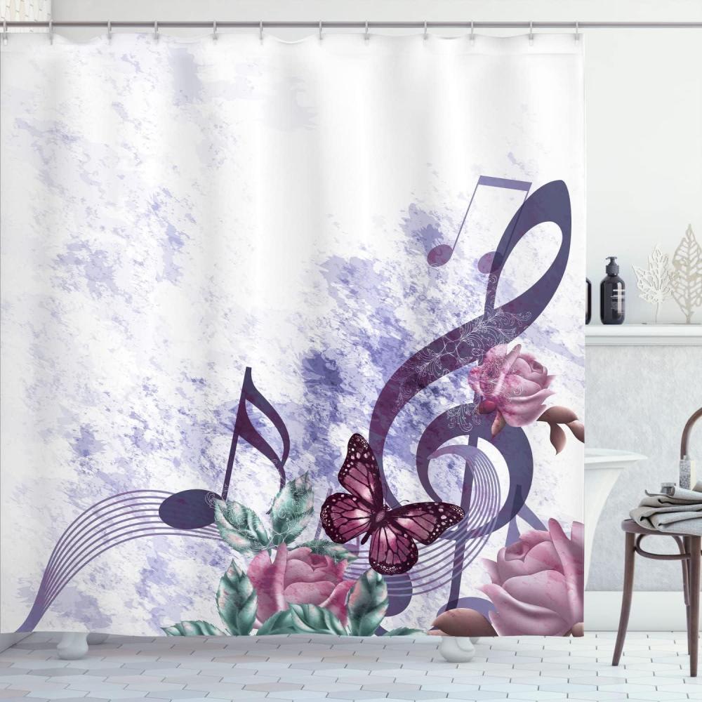 imageAmbesonne Music Shower Curtain Music Roses Romantic Antiquity Victorian Classic Bridal Floral Illustration Cloth Fabric Bathroom Decor Set with Hooks 75 Long Hunter GreenViolet Blue