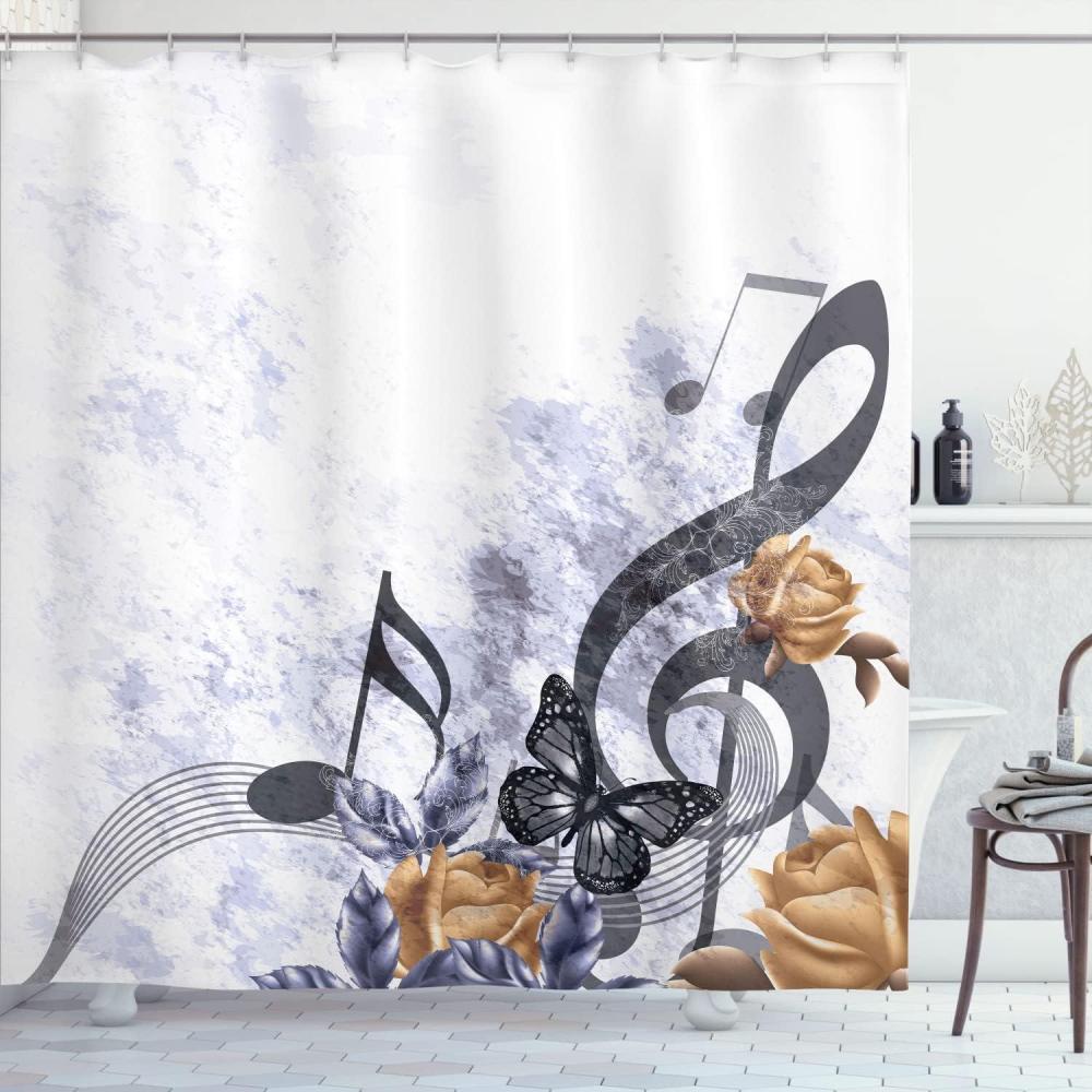 imageAmbesonne Music Shower Curtain Music Roses Romantic Antiquity Victorian Classic Bridal Floral Illustration Cloth Fabric Bathroom Decor Set with Hooks 75 Long Hunter GreenPurpleblue