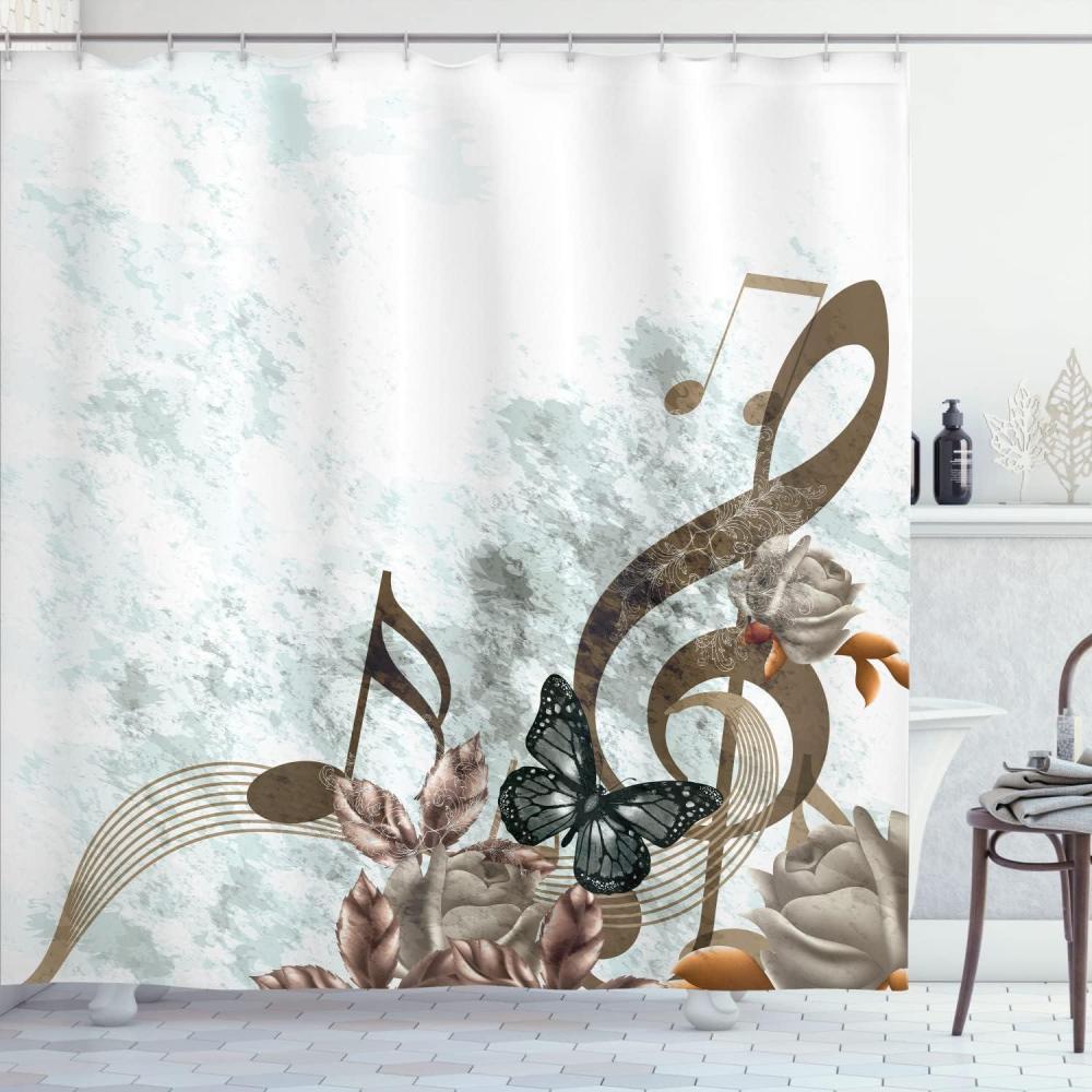 imageAmbesonne Music Shower Curtain Music Roses Romantic Antiquity Victorian Classic Bridal Floral Illustration Cloth Fabric Bathroom Decor Set with Hooks 75 Long Hunter GreenUmber Cocoa