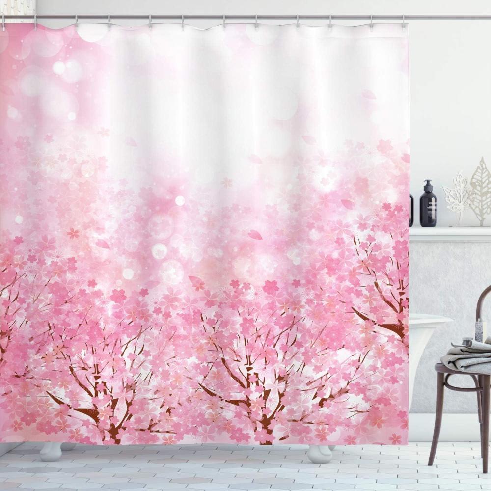 imageAmbesonne Pale Pink Shower Curtain Japanese Cherry Blossom Sakura Tree with Romantic Influence Nature Theme Cloth Fabric Bathroom Decor Set with Hooks 69 W x 75 L Pale Pink