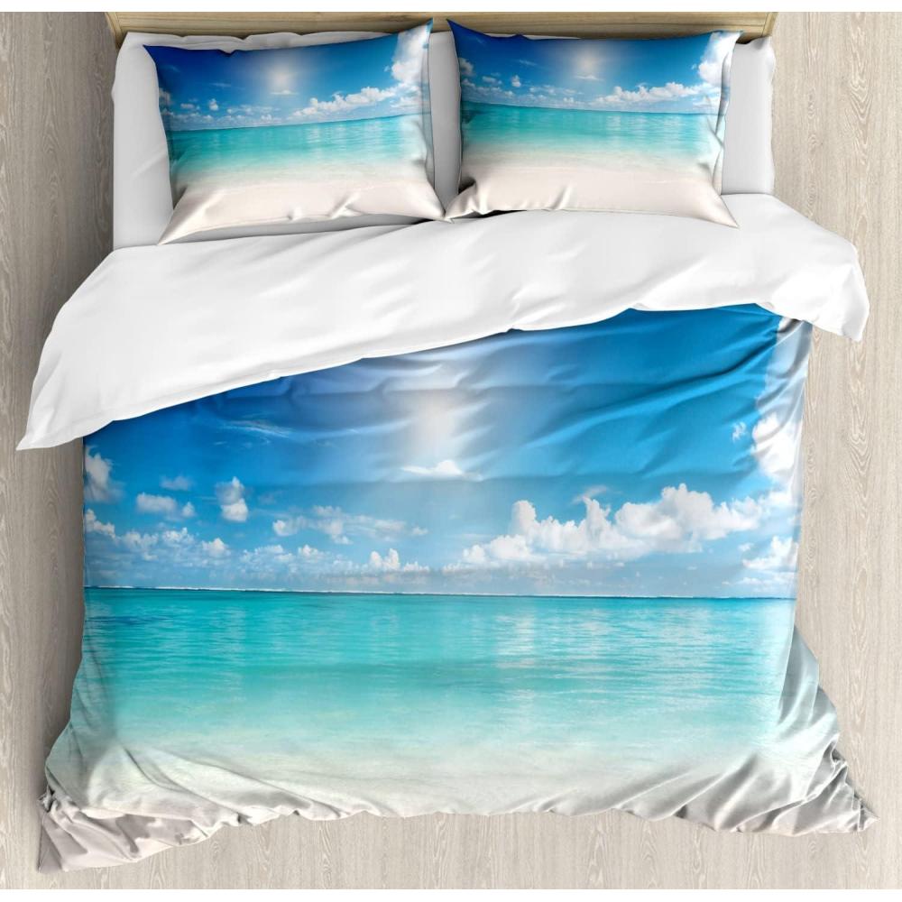imageAmbesonne Pearls Duvet Cover Set Valentines Day Theme Artwork Roses Heart on Striped Bridal Backdrop Decorative 3 Piece Bedding Set with 2 Pillow Shams California King Blue Purple PinkCream Turquoise White