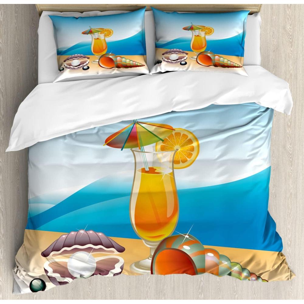 imageAmbesonne Pearls Duvet Cover Set Valentines Day Theme Artwork Roses Heart on Striped Bridal Backdrop Decorative 3 Piece Bedding Set with 2 Pillow Shams California King Blue Purple PinkBlue Orange Purple
