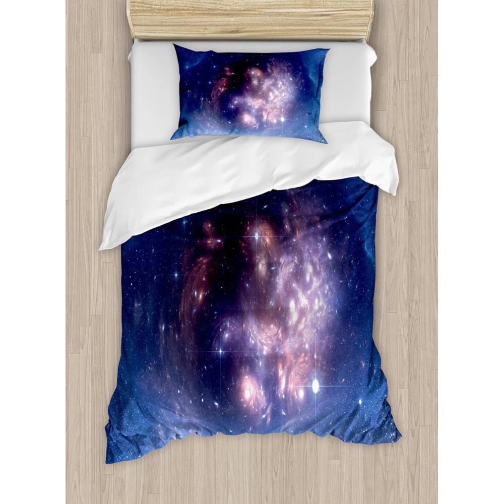 imageAmbesonne Pearls Duvet Cover Set Valentines Day Theme Artwork Roses Heart on Striped Bridal Backdrop Decorative 3 Piece Bedding Set with 2 Pillow Shams California King Blue Purple PinkNavy Purple