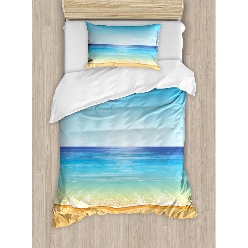 imageAmbesonne Pearls Duvet Cover Set Valentines Day Theme Artwork Roses Heart on Striped Bridal Backdrop Decorative 3 Piece Bedding Set with 2 Pillow Shams California King Blue Purple PinkCream Turquoise