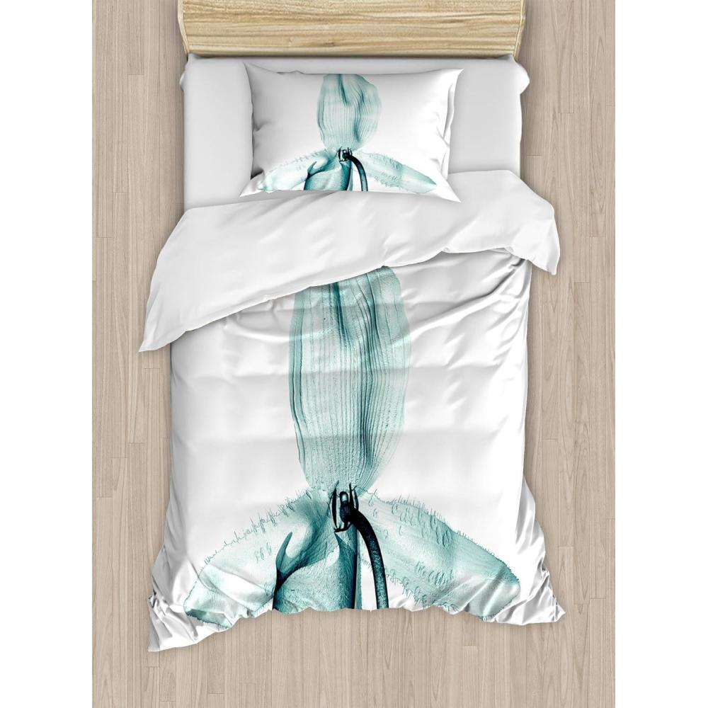 imageAmbesonne Pearls Duvet Cover Set Valentines Day Theme Artwork Roses Heart on Striped Bridal Backdrop Decorative 3 Piece Bedding Set with 2 Pillow Shams California King Blue Purple PinkTeal White