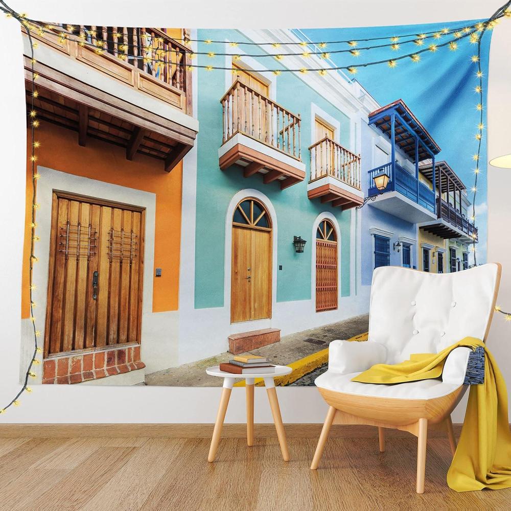 imageAmbesonne Puerto Rico Tapestry Street in Old San Juan with Colorful Houses by The Sea Caribbean Architecture Wide Wall Hanging for Bedroom Living Room Dorm 60 X 40 Turquoise