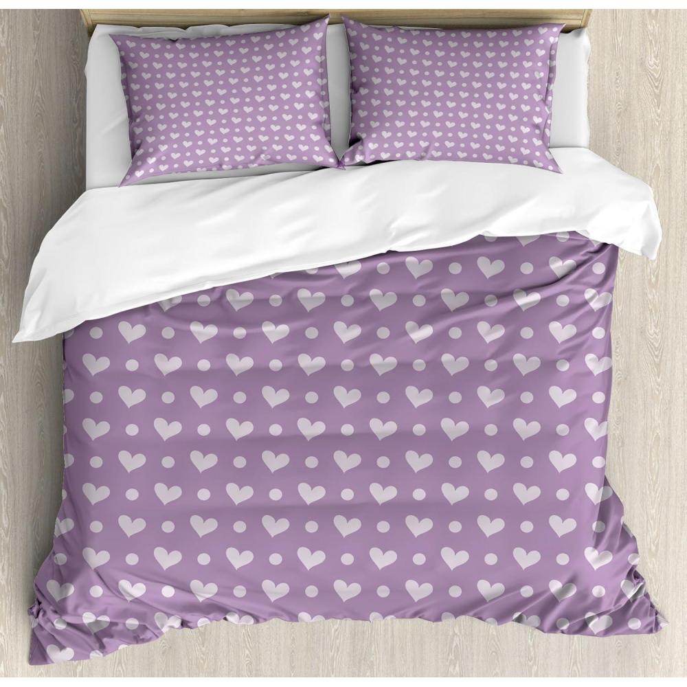 imageAmbesonne Purple Duvet Cover Set Valentines Day Couple Wedding Bride Heart Design Image Decorative 3 Piece Bedding Set with 2 Pillow Shams King Size Lavender and Purple