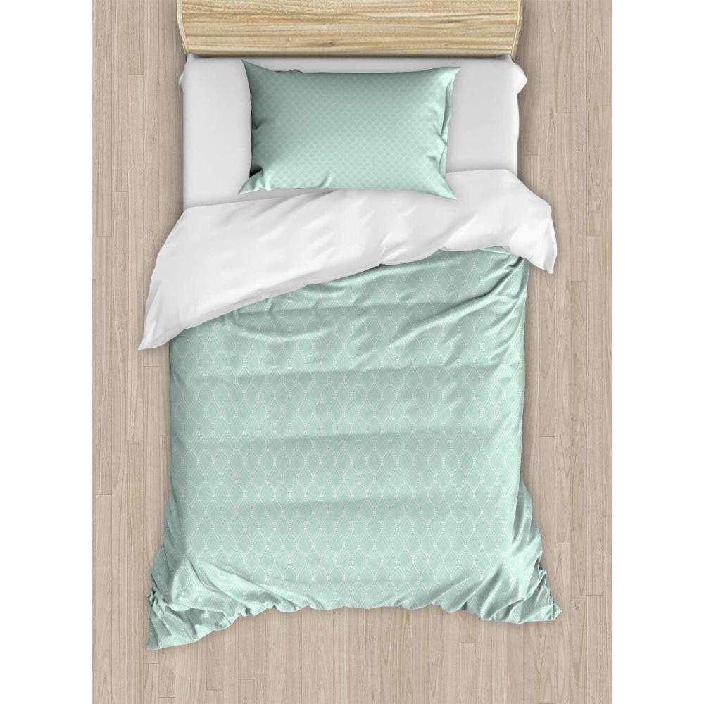 imageAmbesonne Romantic Duvet Cover Sets Geometric Horizontal Oval Rows Drawn Along Little Hearts Valentines Bedding Set with 2 Duvet Covers amp 4 Pillowcases 2 Pack King Size Almond Green and WhiteAlmond Green and White