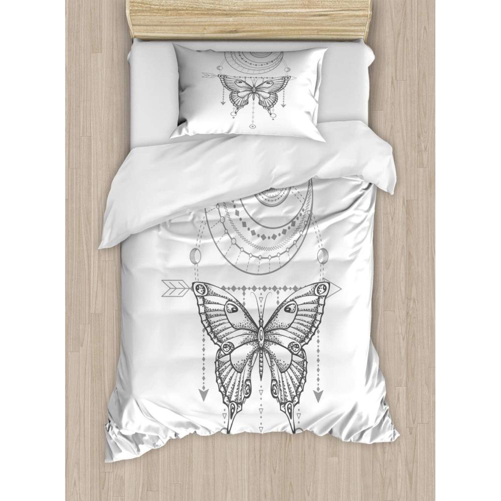imageAmbesonne Romantic Duvet Cover Sets Geometric Horizontal Oval Rows Drawn Along Little Hearts Valentines Bedding Set with 2 Duvet Covers amp 4 Pillowcases 2 Pack King Size Almond Green and WhiteDimgray White