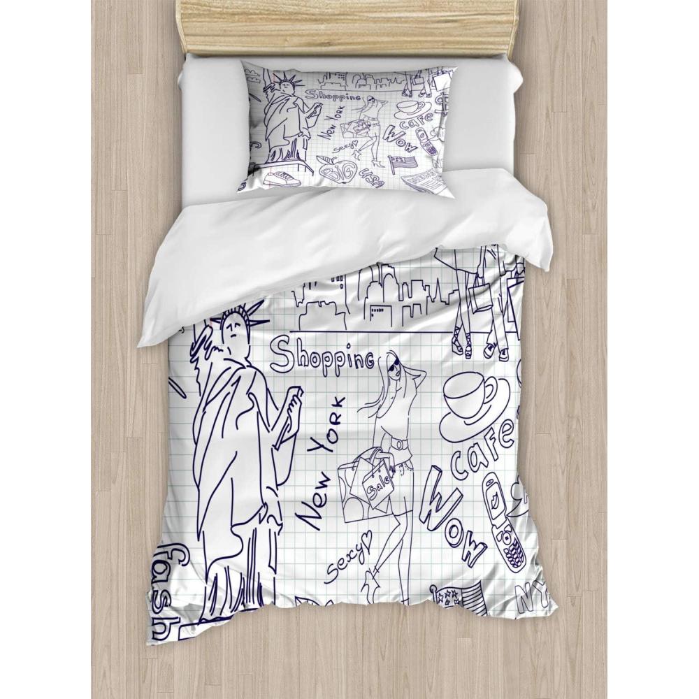 imageAmbesonne Romantic Duvet Cover Sets Geometric Horizontal Oval Rows Drawn Along Little Hearts Valentines Bedding Set with 2 Duvet Covers amp 4 Pillowcases 2 Pack King Size Almond Green and WhiteDark Purple and White