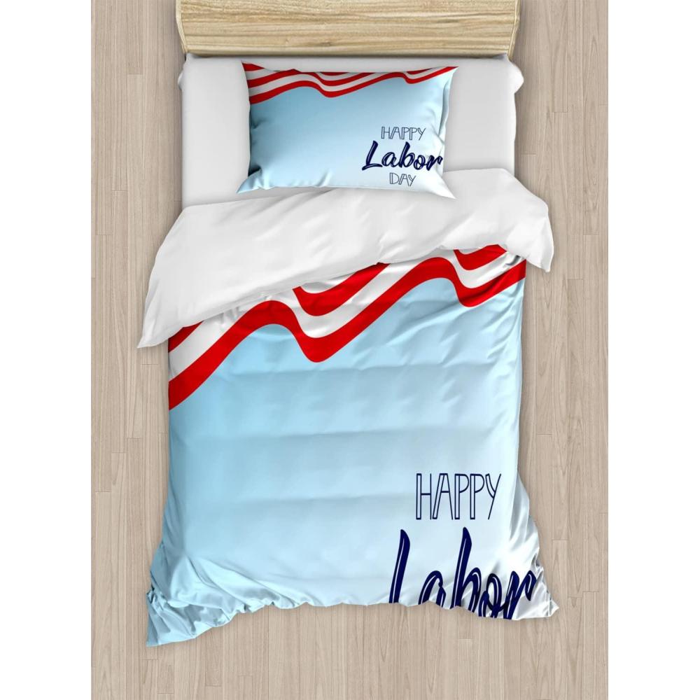 imageAmbesonne Romantic Duvet Cover Sets Geometric Horizontal Oval Rows Drawn Along Little Hearts Valentines Bedding Set with 2 Duvet Covers amp 4 Pillowcases 2 Pack King Size Almond Green and WhiteNight Blue Vermilion