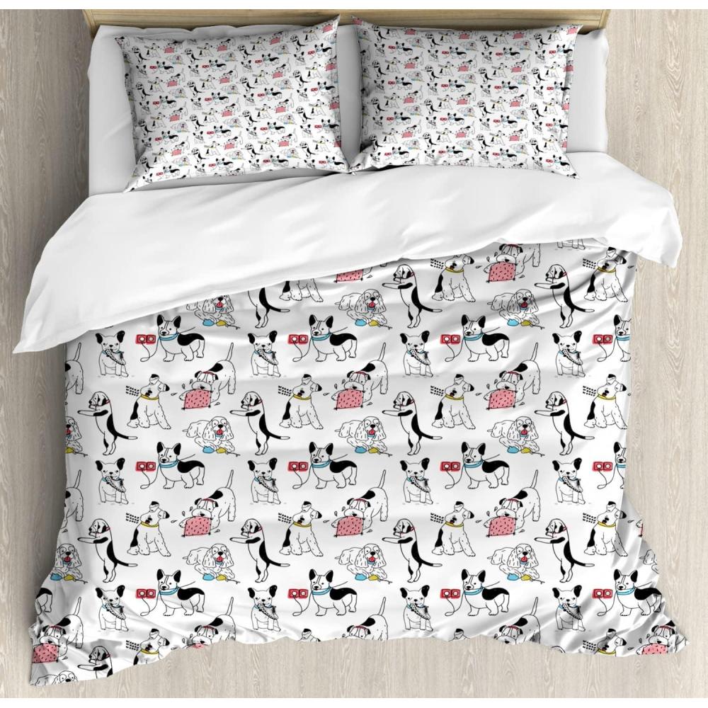 imageAmbesonne Romantic Duvet Cover Sets Geometric Horizontal Oval Rows Drawn Along Little Hearts Valentines Bedding Set with 2 Duvet Covers amp 4 Pillowcases 2 Pack King Size Almond Green and WhiteDark Purple Multicolor
