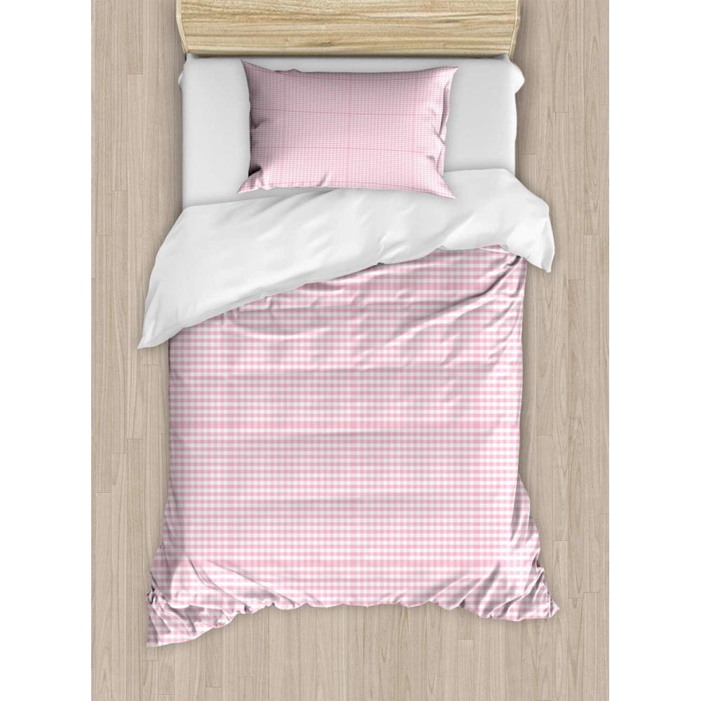 imageAmbesonne Romantic Duvet Cover Sets Geometric Horizontal Oval Rows Drawn Along Little Hearts Valentines Bedding Set with 2 Duvet Covers amp 4 Pillowcases 2 Pack King Size Almond Green and WhiteBaby Pink and White