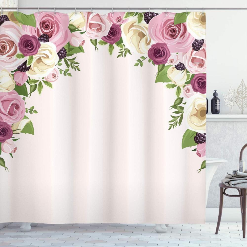 imageAmbesonne Rose Shower Curtain Romantic Lisianthus Berries as an Arch Marriage Wedding and Gatherings Design in Soft Pastel Colors Cloth Fabric Bathroom Set with Hooks 69 W x 75 L Purple CreamPurple Cream