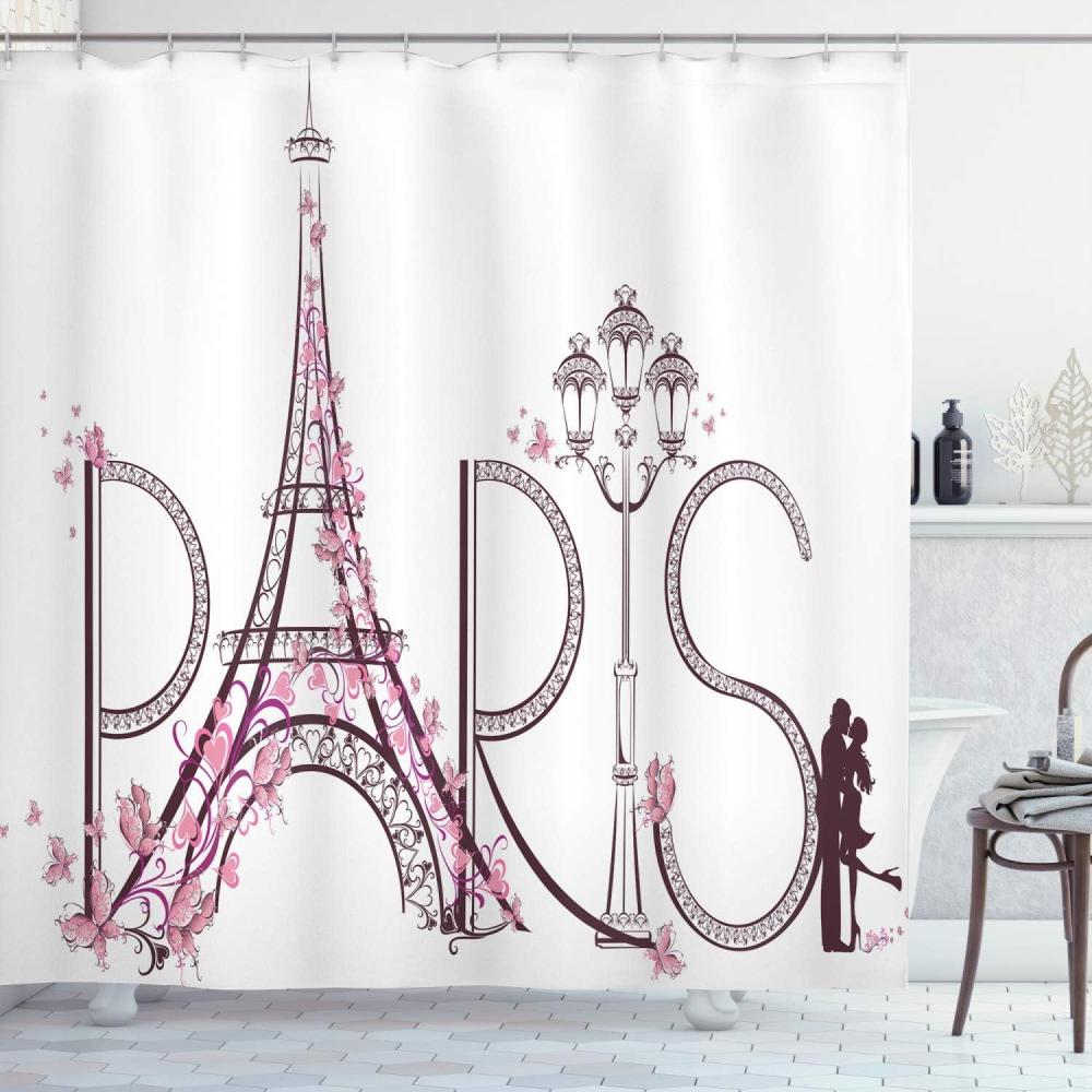 imageAmbesonne Rose Shower Curtain Romantic Lisianthus Berries as an Arch Marriage Wedding and Gatherings Design in Soft Pastel Colors Cloth Fabric Bathroom Set with Hooks 69 W x 75 L Purple CreamPink Plum
