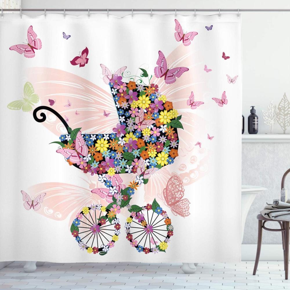 imageAmbesonne Rose Shower Curtain Romantic Lisianthus Berries as an Arch Marriage Wedding and Gatherings Design in Soft Pastel Colors Cloth Fabric Bathroom Set with Hooks 69 W x 75 L Purple CreamMulti Color