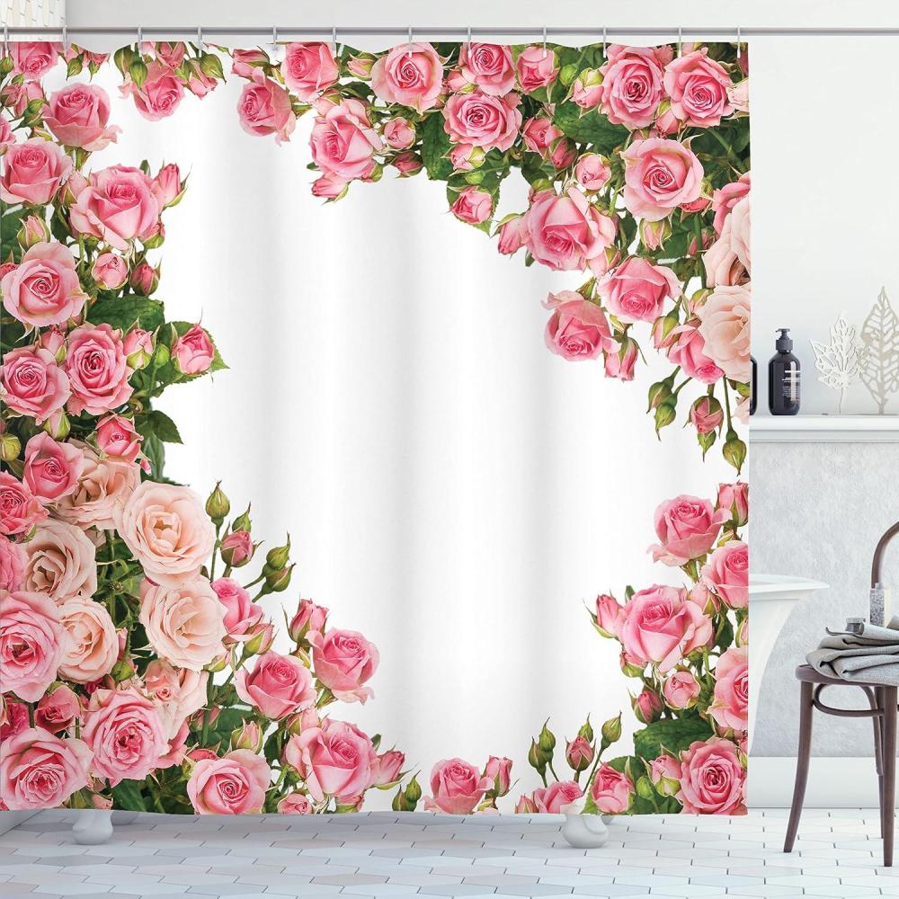 imageAmbesonne Rose Shower Curtain Romantic Lisianthus Berries as an Arch Marriage Wedding and Gatherings Design in Soft Pastel Colors Cloth Fabric Bathroom Set with Hooks 69 W x 75 L Purple CreamPink Green White