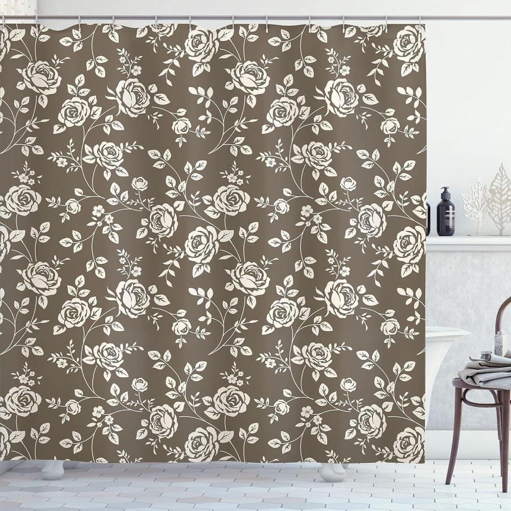 imageAmbesonne Rose Shower Curtain Romantic Lisianthus Berries as an Arch Marriage Wedding and Gatherings Design in Soft Pastel Colors Cloth Fabric Bathroom Set with Hooks 69 W x 75 L Purple CreamDark Taupe White