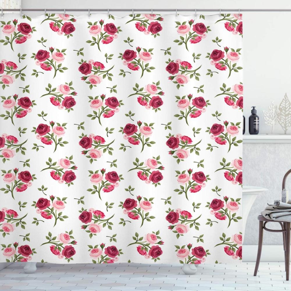 imageAmbesonne Rose Shower Curtain Romantic Lisianthus Berries as an Arch Marriage Wedding and Gatherings Design in Soft Pastel Colors Cloth Fabric Bathroom Set with Hooks 69 W x 75 L Purple CreamPink Fern
