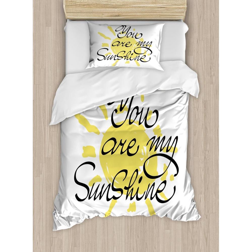 imageAmbesonne Saying Duvet Cover Set Valentines Day Image with Romantic Calligraphy Colored Sun Inspired Motif Decorative 2 Piece Bedding Set with 1 Pillow Sham Twin Size Charcoal Grey
