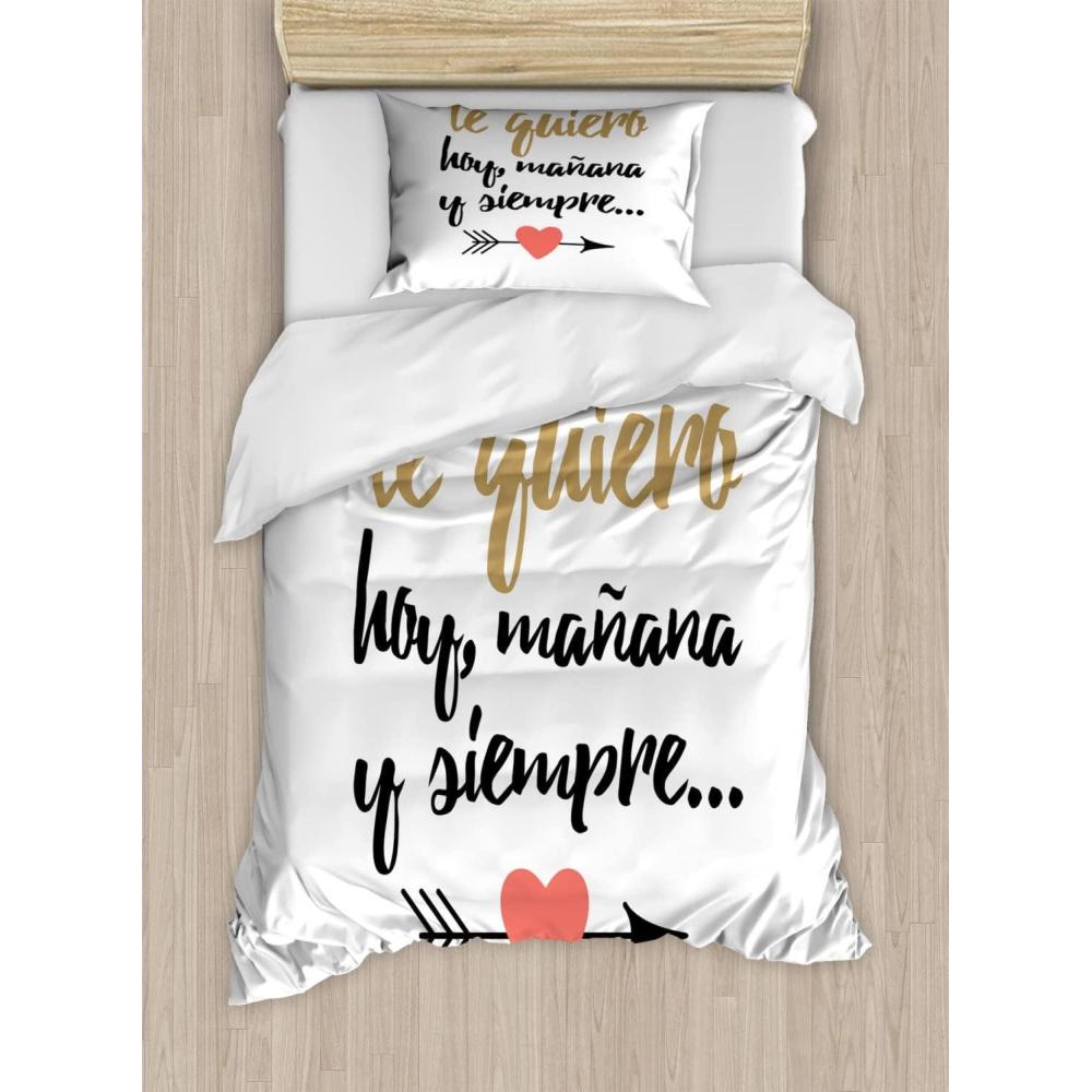 imageAmbesonne Spanish Duvet Cover Sets Te Quiero Hoy Manana Y Siempre Love Words with Heart on Arrow Valentines Bedding Set with 2 Duvet Covers amp 4 Pillowcases 2 Pack Queen Size Black Camel WhiteBlack Camel White