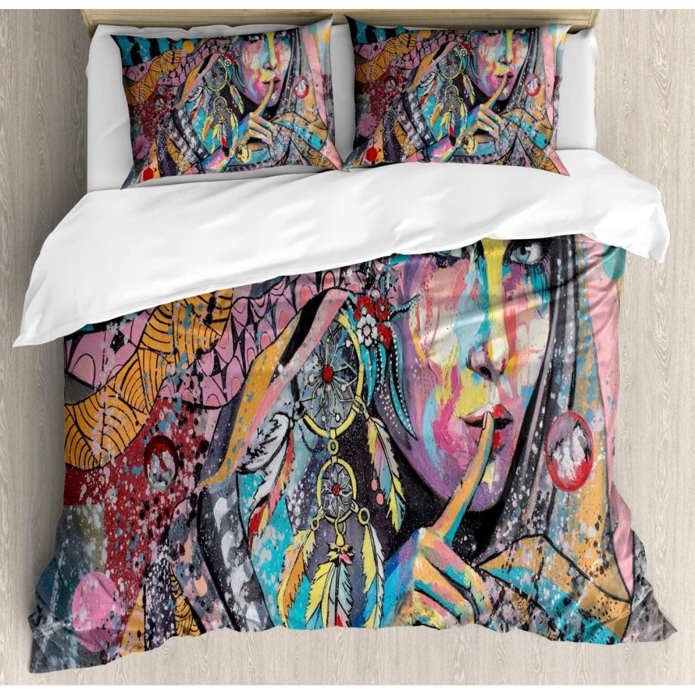 imageAmbesonne Spanish Duvet Cover Sets Te Quiero Hoy Manana Y Siempre Love Words with Heart on Arrow Valentines Bedding Set with 2 Duvet Covers amp 4 Pillowcases 2 Pack Queen Size Black Camel WhitePastel Pink