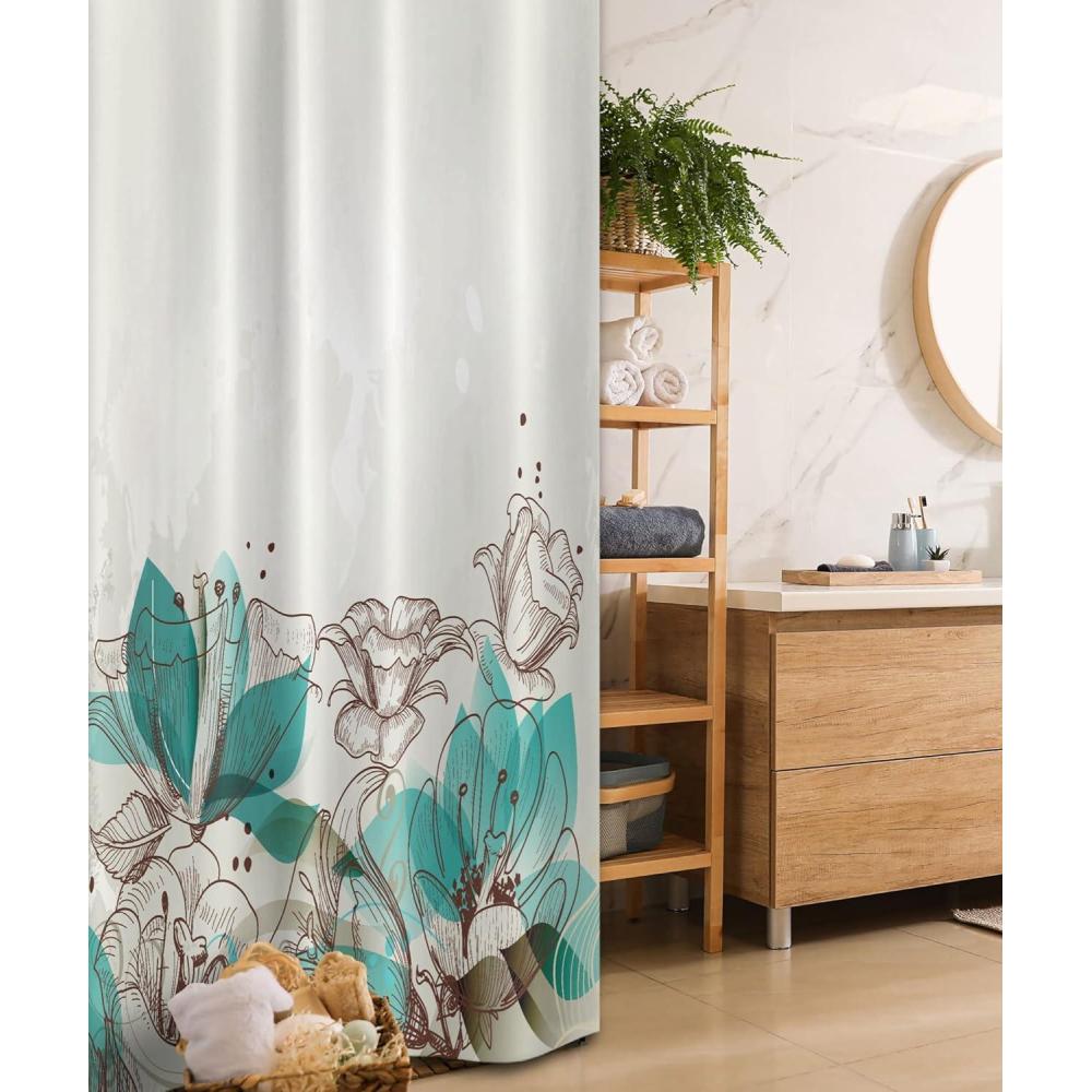 imageAmbesonne Turquoise Stall Shower Curtain Retro Floral Background Hibiscus Silhouettes Dramatic Romantic Nature Art Fabric Bathroom Decor Set with Hooks 36 W x 72 L Beige Teal