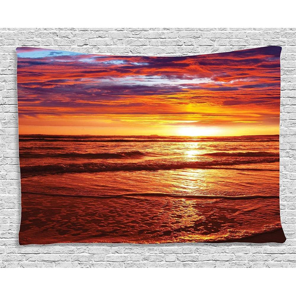 imageAmbesonne Turtle Tapestry Coral Reef and Sea Turtle Close up Photo Bonaire Island Waters Maritime Wide Wall Hanging for Bedroom Living Room Dorm 60 X 40 Pale Coffee Brown BlueOrange Yellow