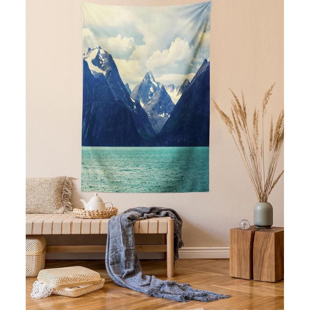 imageAmbesonne Turtle Tapestry Coral Reef and Sea Turtle Close up Photo Bonaire Island Waters Maritime Wide Wall Hanging for Bedroom Living Room Dorm 60 X 40 Pale Coffee Brown BlueAlmond Green Dark Blue