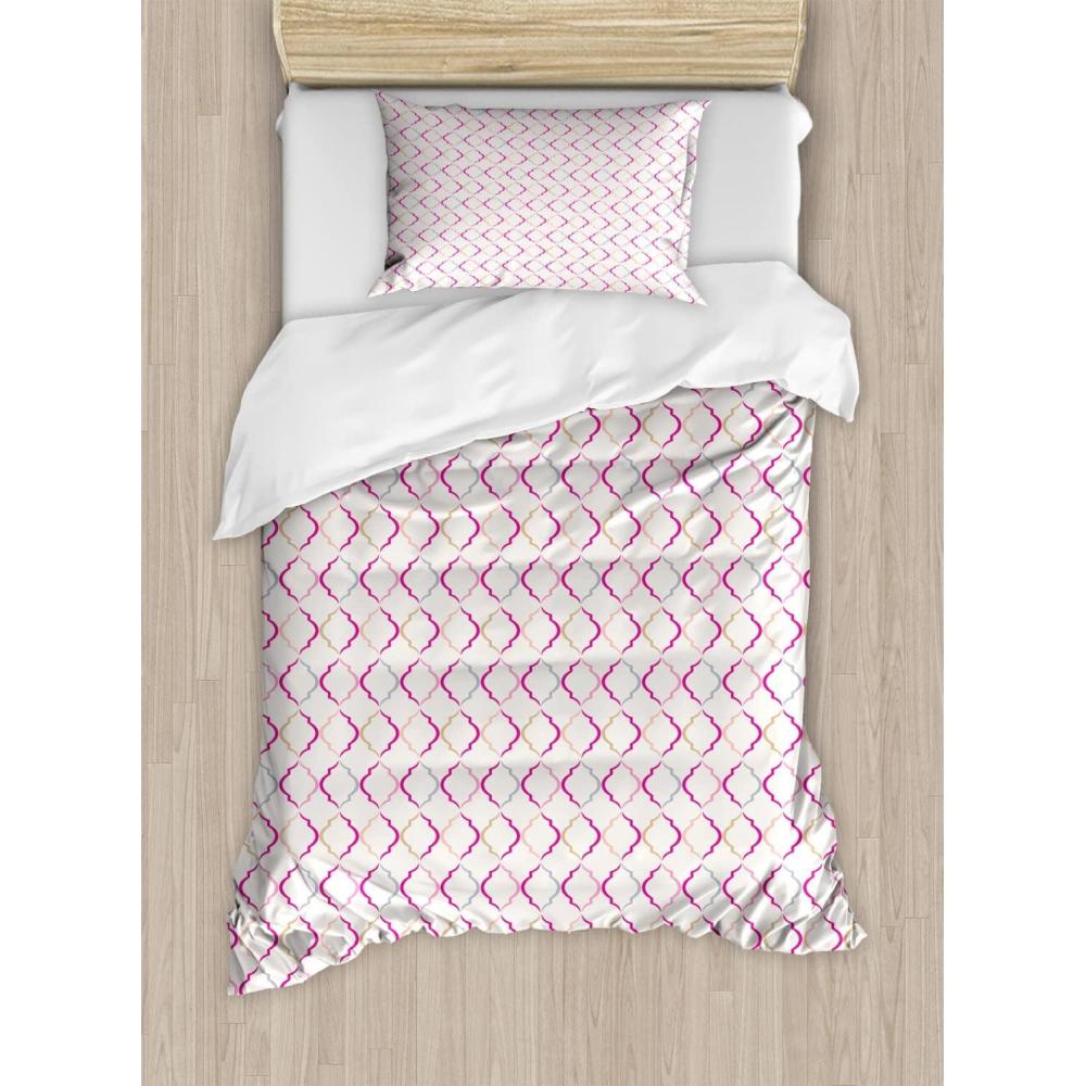 imageAmbesonne Valentine Duvet Cover Set Big Little Heart Motifs on Colorful Background with Dots Romance Love Theme Decorative 3 Piece Bedding Set with 2 Pillow Shams Queen Size Pink GreenPink Multi