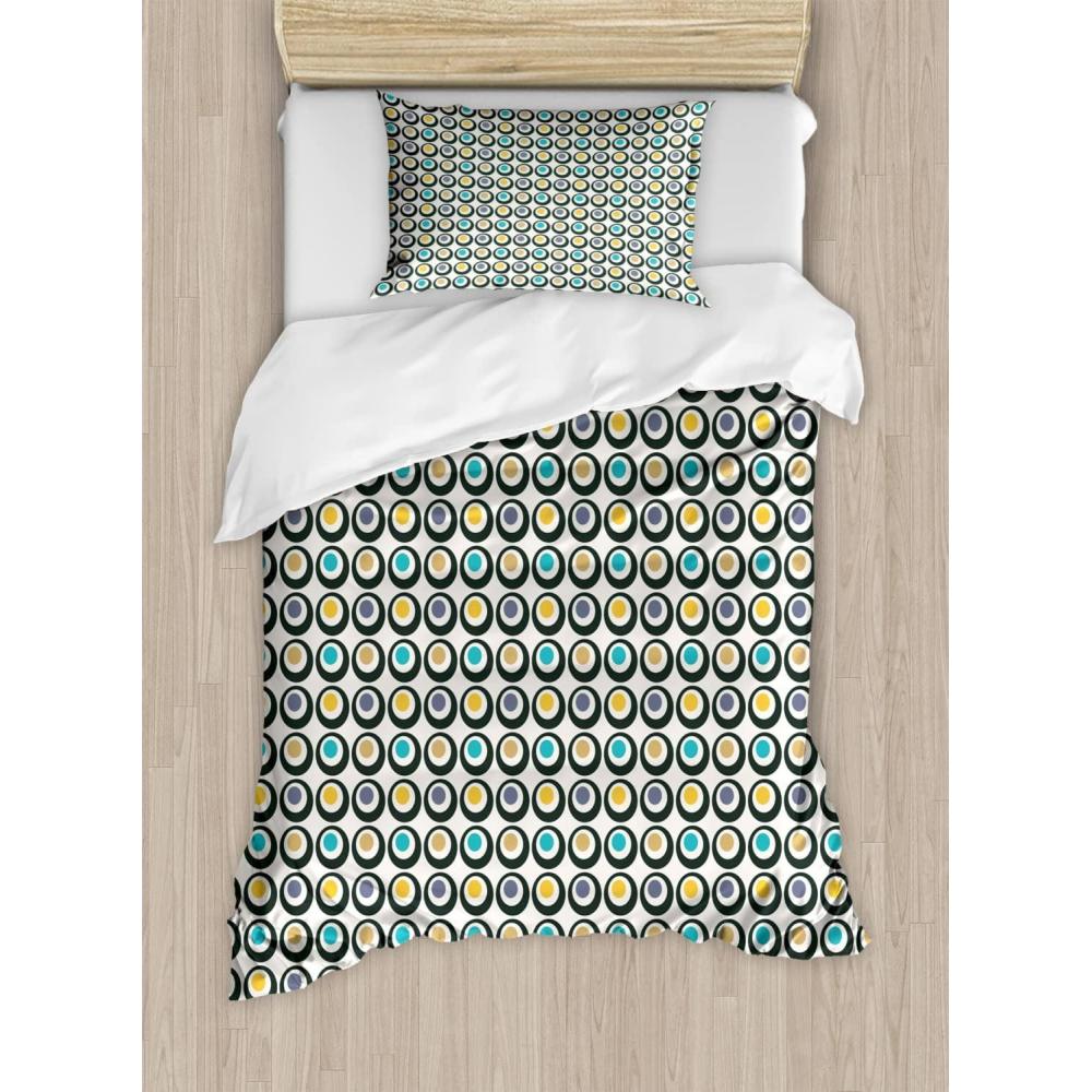 imageAmbesonne Valentine Duvet Cover Set Big Little Heart Motifs on Colorful Background with Dots Romance Love Theme Decorative 3 Piece Bedding Set with 2 Pillow Shams Queen Size Pink GreenYellow Seafoam